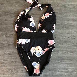 NWOT Black floral one piece bathing suit (never worn)